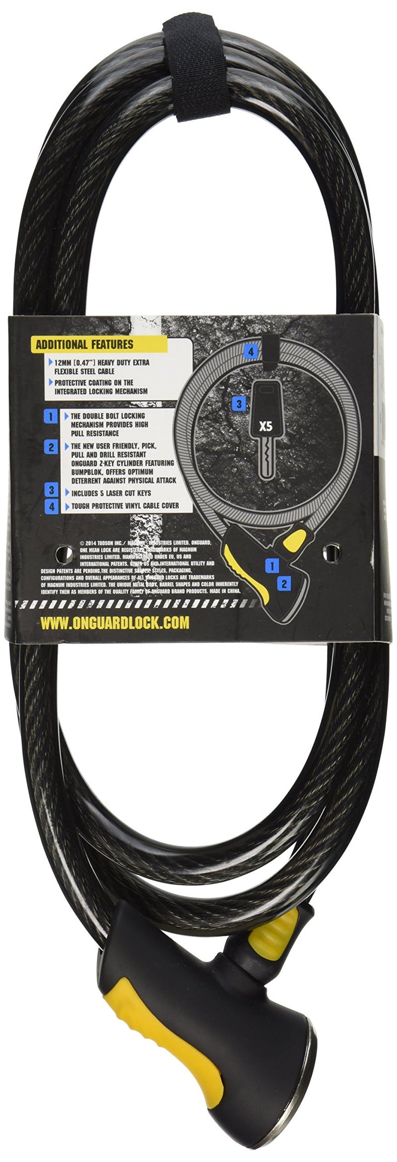 Onguard 8040 Akita 12mm x 6' Cable Lock, Black - Image 2
